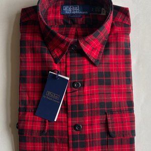 Polo Ralph Lauren Classic Fit Plaid Twill Button Down Shirt Red Black Size Small